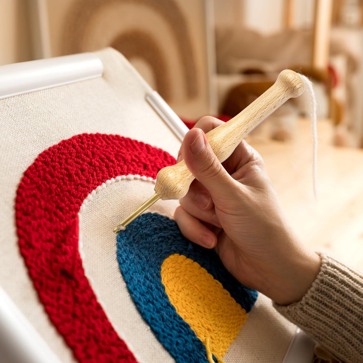 Punch Needle kit for Beginners, Adjustable Punch Needle Embroidery Kit for Adults Punch Needle Tool Embroidery Needle Wooden Handle Embroidery Pen Kits Tophoniex