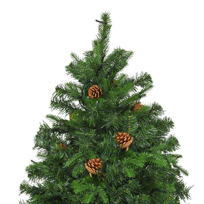 Goplus 8ft Pre-Lit Artificial Christmas Tree, Premium Spruce Hinged Tree 600 LED Lights and Pine Cones, Xmas Tree for Holiday Indoor Décor