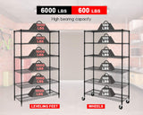 FDW 48" L×18" W×76" H Wire Shelving Unit Metal Shelf with 6 Tier Casters Adjustable Layer Rack Strong Steel for Restaurant Garage Pantry Kitchen Garage,Black FDW