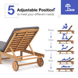 Patiorama Patio Acacia Wood Chaise Lounge Set of 2, Outdoor Folding Lounge Chair Recliner w/Adjustable Backrest, Wheels,Padded Cushion, Portable Sun Lounger Pool Chair for Deck,FSC Certified,Dark Grey Patiorama