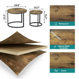 Smuxee Nesting Coffee Table Set of 2, 23.6" Round Coffee Table Rustic Wood Top with Adjustable Non-Slip Feet, Industrial End Table Side Tables for Living Room Bedroom Balcony Yard Smuxee