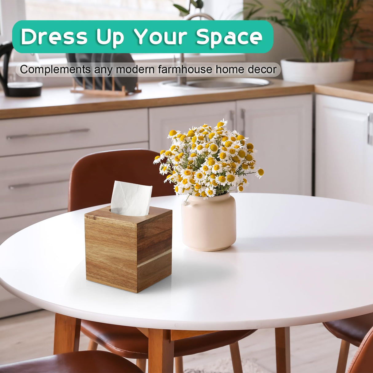 ALELION Tissue Box Cover Square - Acacia Wood Tissue Box Holder for Tabletop Night Stands Bathroom Office - Decorative Facial Cube Tissue Box Cover for Modern Farmhouse Decor ALELION