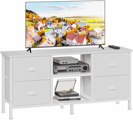 Furologee TV Stand Dresser with 4 Drawers, Entertainment Center with Open Shelf, Small TV Console Table for 50" TV, Media Center for Bedroom, Living Room/White Furologee