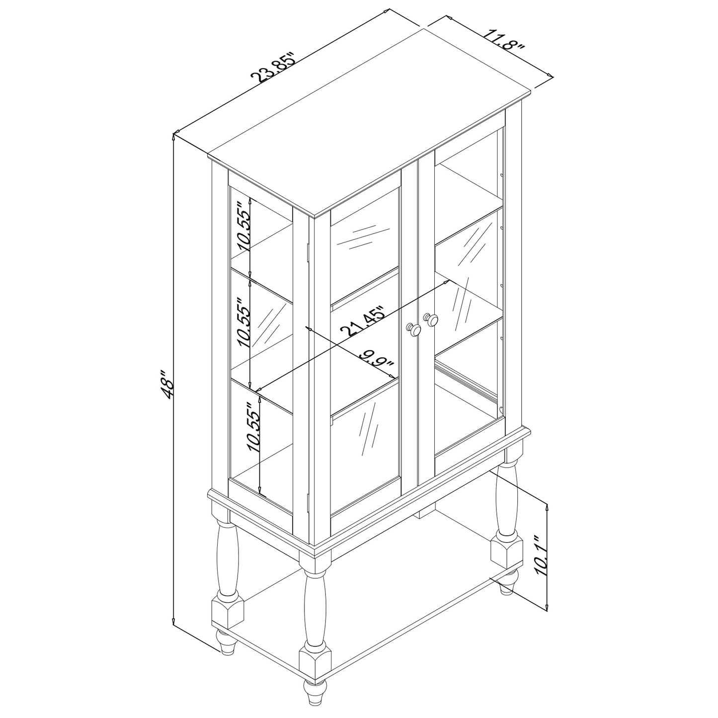 KEIKI Curio Cabinet, 48" H Lighted Glass Display Cabinet w/Adjustable Shelves, Acrylic Mirrored Back Panel, Tempered Glass Doors, Walnut (Bulb Not Included)