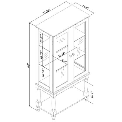 KEIKI Curio Cabinet, 48" H Lighted Glass Display Cabinet w/Adjustable Shelves, Acrylic Mirrored Back Panel, Tempered Glass Doors, Walnut (Bulb Not Included)