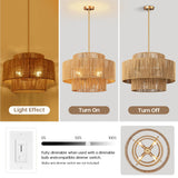 CLARSYNE 24'' Boho Rattan Chandelier, 4-Light Hand-Woven Wicker Pendant Lamp, Rustic Modern Ceiling Light Fixture for Dining Room, Kitchen Island, Living Room, Bedroom, Foyer, Entryway, Over Table CLARSYNE