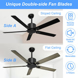 BECLOG Ceiling Fan with Remote Control, Ceiling Fans 52" Outdoor/Indoor with 6 Speeds Reversible DC Motor Ceiling Fans No Lights Modern Black for Kitchen, Living Room, Farmhouse, Patios BECLOG