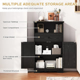 Viroformo Floor Cabinet, Farmhouse Storage Cabinet with Barn Doors and Drawer, 11.81" D x 23.62" W x 39.37" H Black Freestanding Adjustable Shelf Organizer for Bathroom, Kitchen, Living Room Viroformo