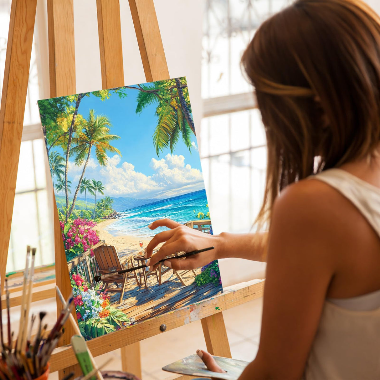 Ceiomez Paint by Numbers Kit for Adults Beach, Beach Paint by Numbers Kit for Adults, Adult Paint by Number Kits on Canvas for Home Decor Gift Art Work 16x20in Ceiomez