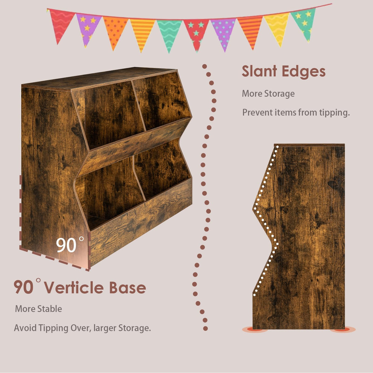 Kids Multifunctional Wooden Bookshelf & Toy Storage Cabinet in Rustic Brown DINZI LVJ