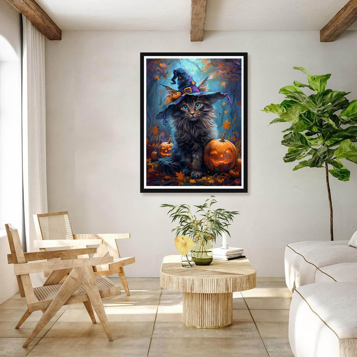 Bimkole 5D Diamond Art Kits for Adults Halloween Cat, Full Drill DIY Rhinestone Embroidery Set Paint with Diamonds Art Pumpkin by Number Kits Cross Stitch Home Wall Craft Decoration 12x16 Inch Bimkole