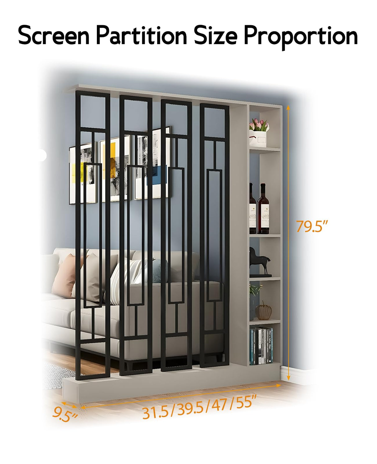 Kavie Wall Room Divider Bookshelf, Modern Wood Bookcase with Translucent Screens Storage Cabinet for Stylish Home Office Decor Display (Khaki+Black,39.5" L x 9.5" W x 79.5" H) Kavie