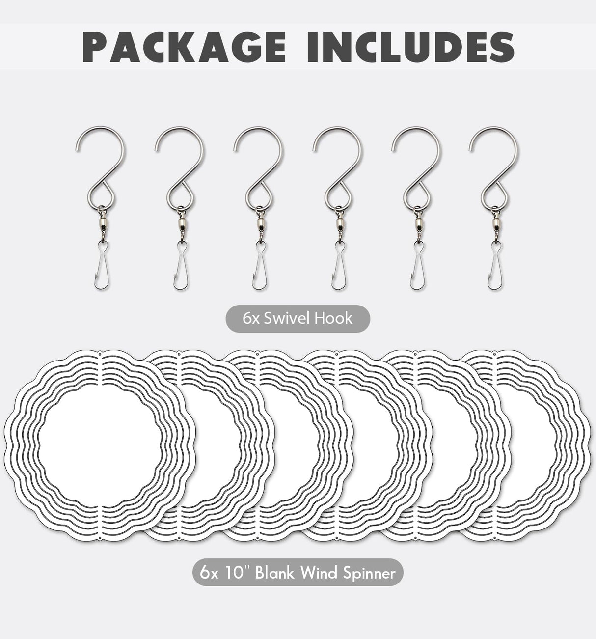 6 Pack 10 inch Sublimation Wind Spinner Blanks, 2 Sided Printable Sublimation Stainless Steel Metal Wind Powered Kinetic Sculpture for Yard and Garden, Heat Press Transfer Sublimation Blank Products Wefanify