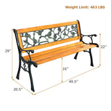 Giantex 50'' Patio Park Garden Bench, Outdoor Furniture Rose Cast Iron Hardwood Frame Porch Loveseat for 2 Person Outdoor Clearance Giantex