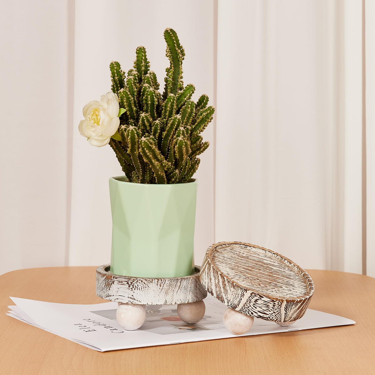 VIVIRBIEN 3PCS Wood Risers for Decor Mini Wooden Stool Display Stand with Removable Feet Farmhouse Rustic Decor Risers for Display Decorative Wood Pedestal Stand for Candles, Plants, Cups VIVIRBIEN