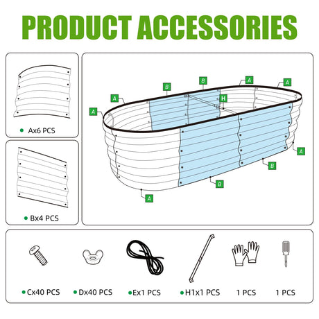 SnugNiture Galvanized Raised Garden Bed Outdoor, 2 Pcs 4x2x1ft Oval Metal Planter Box for Planting Plants Vegetables, White SnugNiture