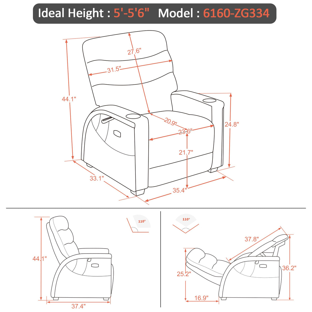 MCombo Power Zero Gravity Recliner Chair with Adjustable Headrest for Living Room, Fabric ZG334 (Beige) MCombo