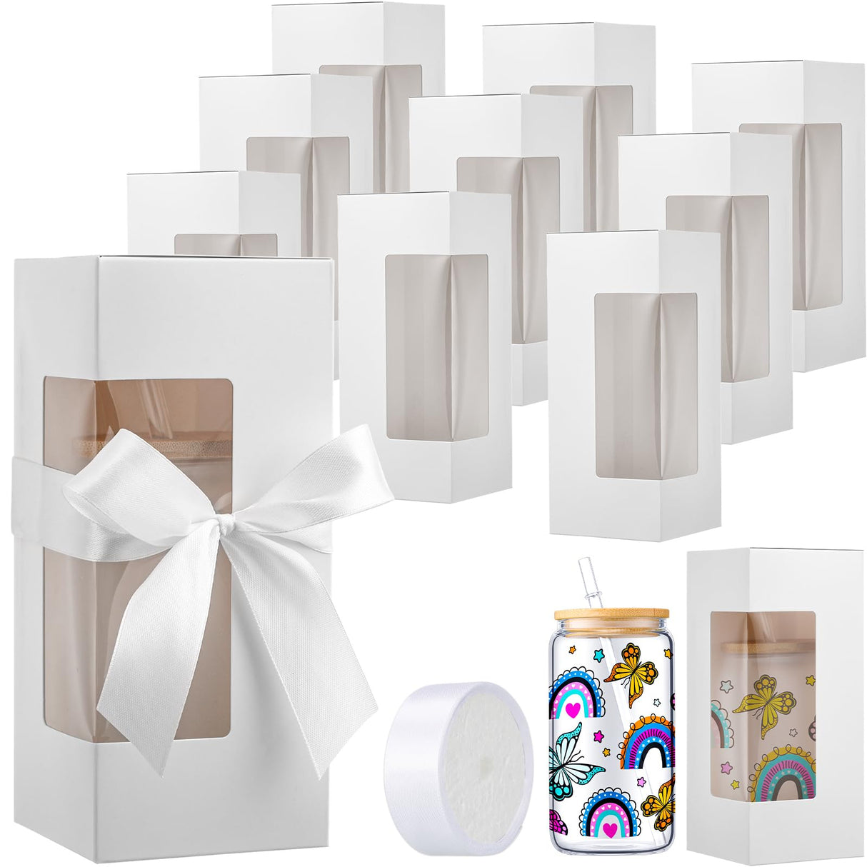 Honoson 24 Pcs Gift Boxes for Sublimation Glass Cup Shipping Gift Boxes for Packaging Exhibition Clear Gift Box for 12 16 20oz Drinking Jars Sublimation Glass Can Blank Tumbler Gift Box (White, White) Honoson