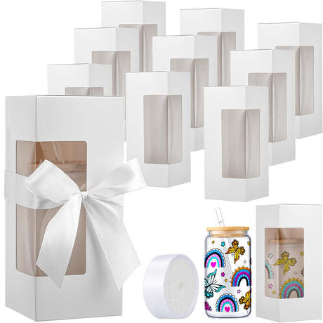 Honoson 24 Pcs Gift Boxes for Sublimation Glass Cup Shipping Gift Boxes for Packaging Exhibition Clear Gift Box for 12 16 20oz Drinking Jars Sublimation Glass Can Blank Tumbler Gift Box (White, White) Honoson