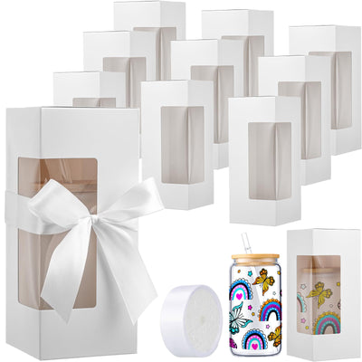 Honoson 24 Pcs Gift Boxes for Sublimation Glass Cup Shipping Gift Boxes for Packaging Exhibition Clear Gift Box for 12 16 20oz Drinking Jars Sublimation Glass Can Blank Tumbler Gift Box (White, White)