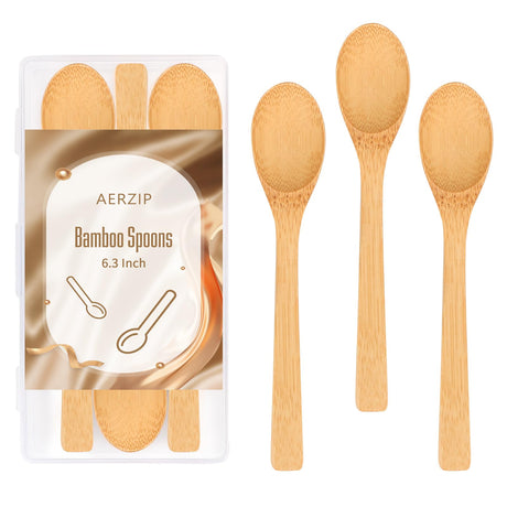 6.3 Inch Bamboo Spoons, Small Wooden Eating Spoons, Tiny Wood Honey Teaspoon for Coffee and Tea, Little Wooden Spoons For Daily Use (3 PCS) aerzip