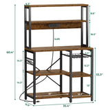 SUPERJARE Rustic Brown Bakers Rack with Power Outlet and Open Storage Space SUPERJARE