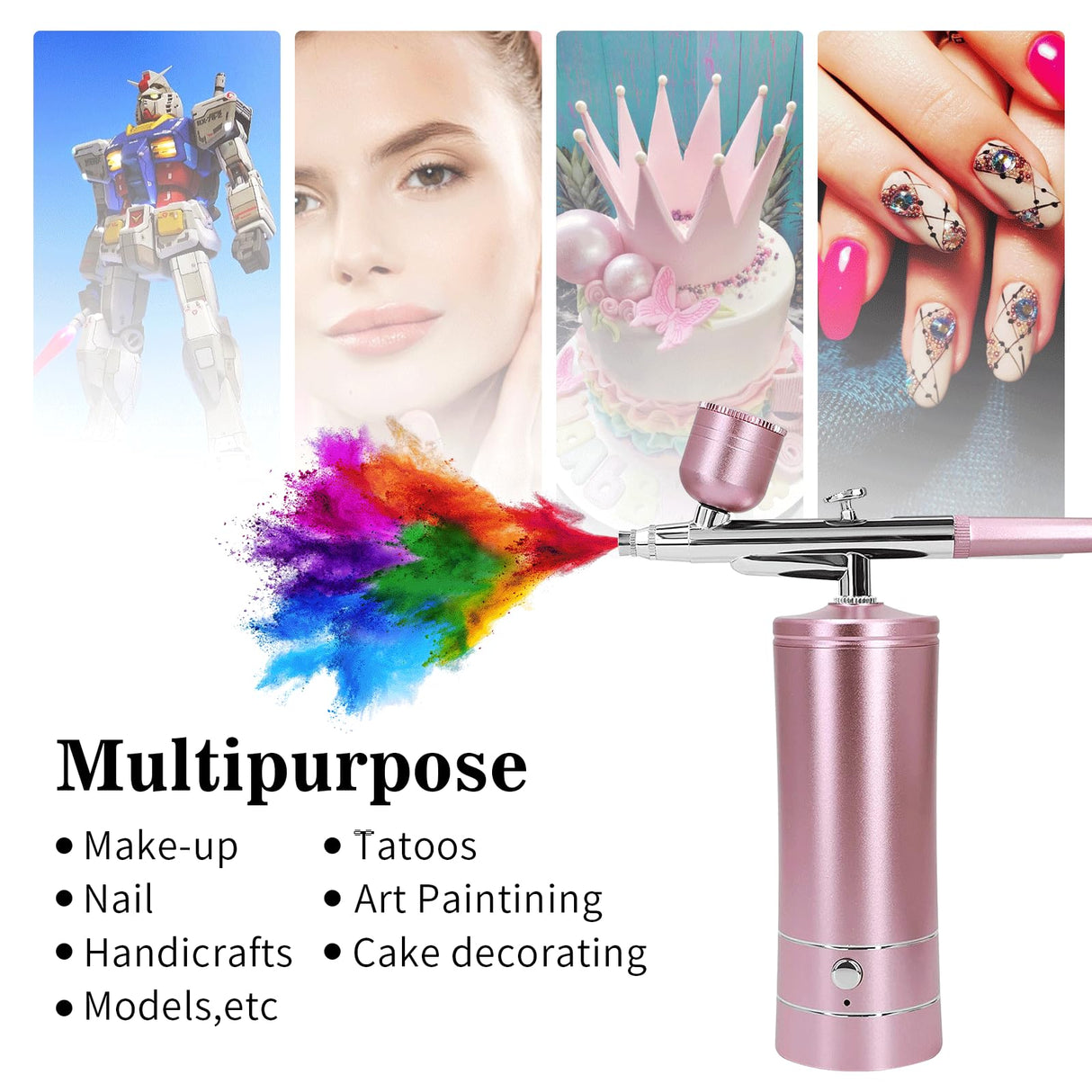 Airbrush-Kit Air Brush Kit With Airbrush Compressor Nail Charms Wireless Air Brush for Barber, Nail Art, Cake Decor, Makeup, Model Painting (Pink) crpen