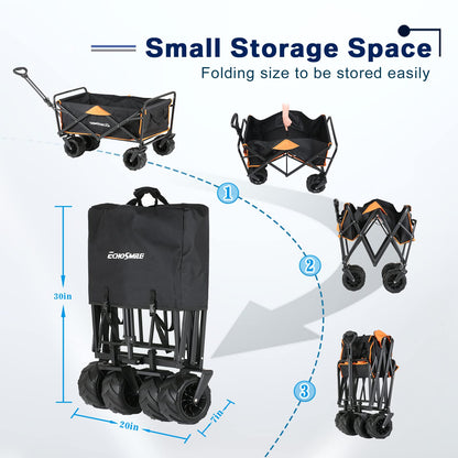 EchoSmile Heavy Duty 350 Lbs Capacity Collapsible Wagon, Outdoor Folding Camping Grocery Portable Utility Cart, Adjustable Rolling Carts, All Terrain Sports Beach Wagon with Big Wheels - WoodArtSupply