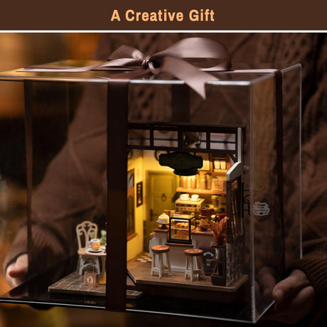 Rolife Coffee Shop Miniature Dollhouse Kit with LED Lights - DIY Crafts for Adults, Birthday Gifts and Hobbies Rolife