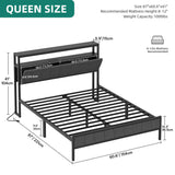 YITAHOME Queen Bed Frame with Storage Headboard, Upholstered LED Platform Bed with Charging Station, Heavy-Duty Metal Slats, No Box Spring Needed, Fast Assembly - Gray YITAHOME