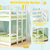 Giantex House Bunk Bed Twin Over Twin, Solid Wood Floor Bunk Bed with Built in Ladder, Window & Safety Guardrail, Wooden Kids Low Bunk Beds for Teens Boys & Girls, No Box Spring Needed, White Giantex