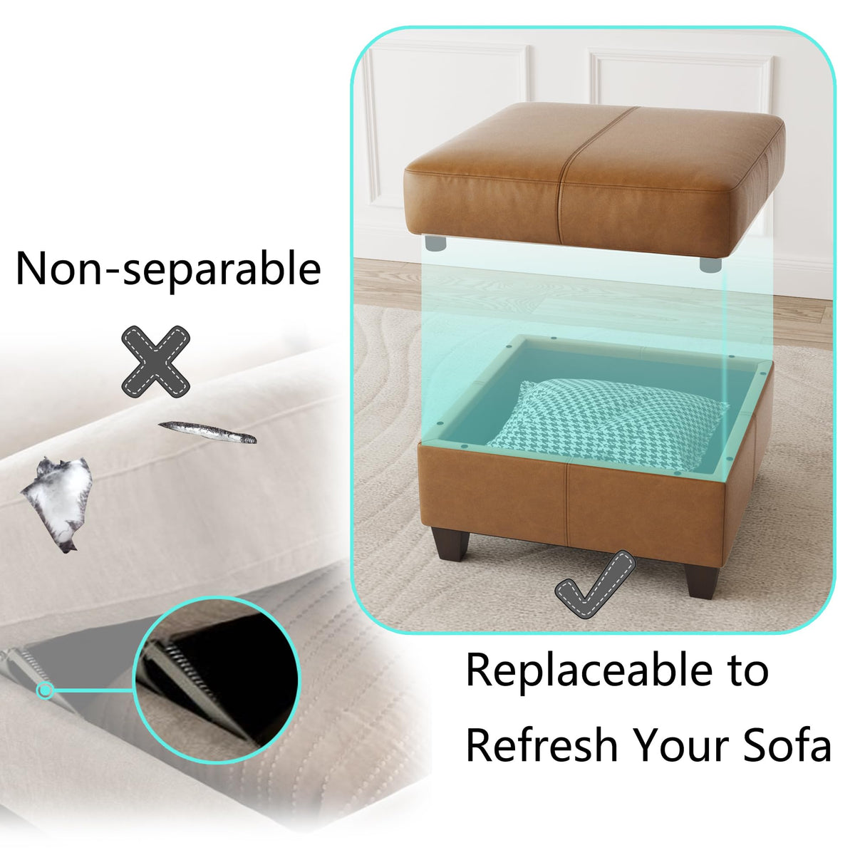 EASE MOOSE Modular Sectional Sofa Sleeper Couch with Storage, 8 Seat Faux Leather Sectional Large Moduar Sleeper Sofa Sectional Sofa Bed Modular Couch for Living Room Brown EASE MOOSE