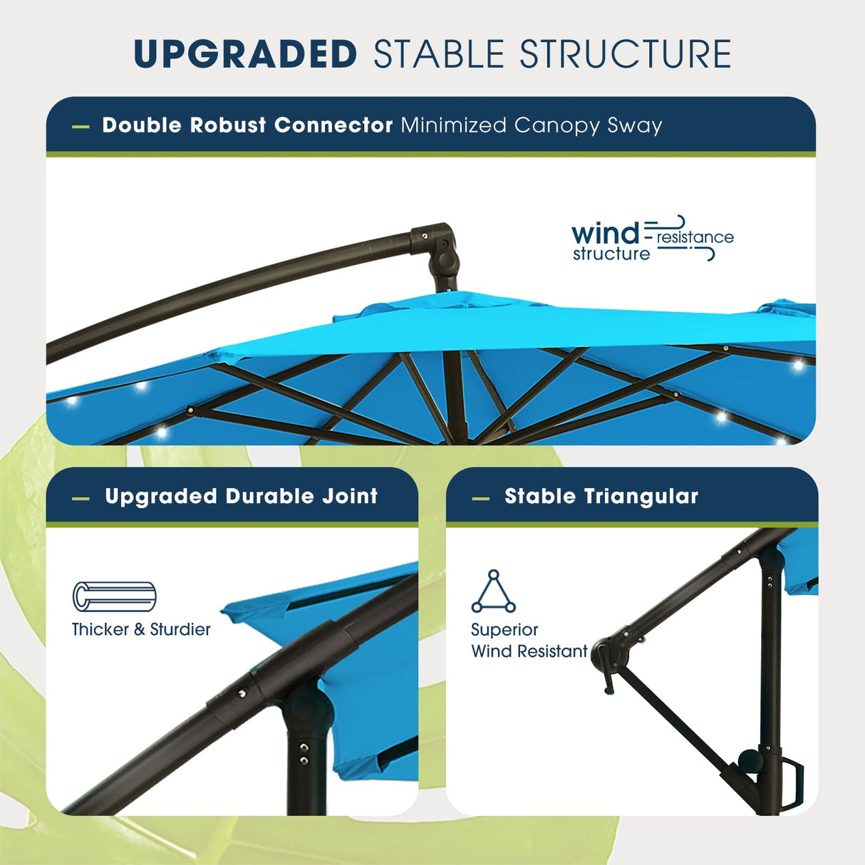 wikiwiki 10FT Solar Patio Offset Umbrella with Base Included, Outdoor Cantilever Umbrella Hanging Umbrellas with Weighted Sandbag Base, Market Patio Umbrella for Backyard, Garden & Deck, Sky Blue wikiwiki