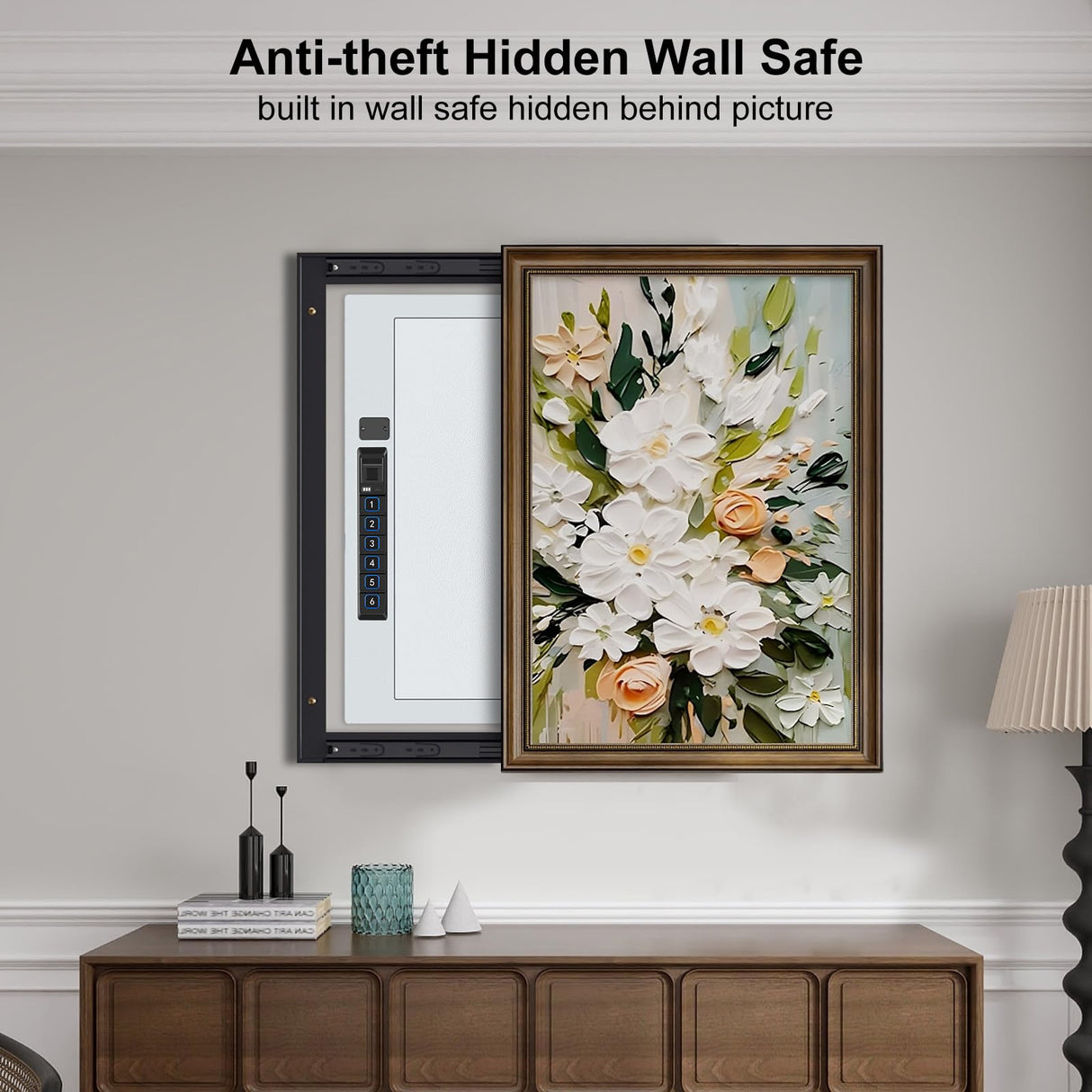 Wall Safe,Hidden Gun Safe Between Wall Studs with Battery Display&Type-C Port, with Document Organizer/Removable shelves/Key hook–Protect Valuables,Handgun, Jewelry, Documents,Cash (Digital Keypad) LANGGER V