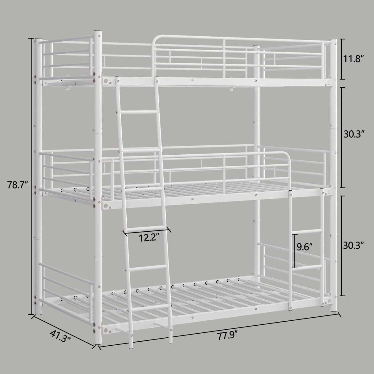 LUMISOL Metal Triple Bunk Bed with 2 Ladders and Guardrails,Twin Over Twin Bunk Bed for 3 Kids, Heavy Duty Triple Bunk Bed Frame, No Noise, White LUMISOL