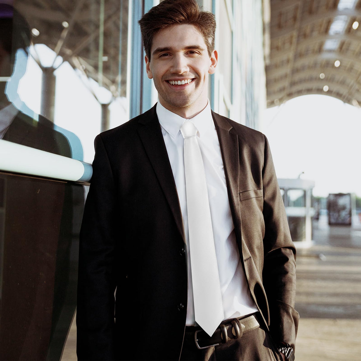 Junmaxroad White Ties For Men Solid Color Formal Neckties 3.15" (8CM) Men's Ties Junmaxroad