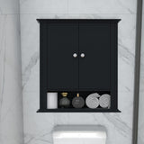 UYIHOME Wall Cabinet Over Toilet, Wall Mounted, Wooden Storage Cabinet with 2 Doors, Hanging Storage Cabinet Over Toilet, Upper Cabinet Storage Cupboard for Kitchen Laundry Room, Black UYIHOME