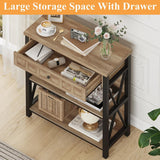 FATORRI Rustic Bookshelf with Drawer, Industrial Wood and Metal Bookcase, Small Short Book Shelf and Low Book case for Small Space (Rustic Oak) FATORRI