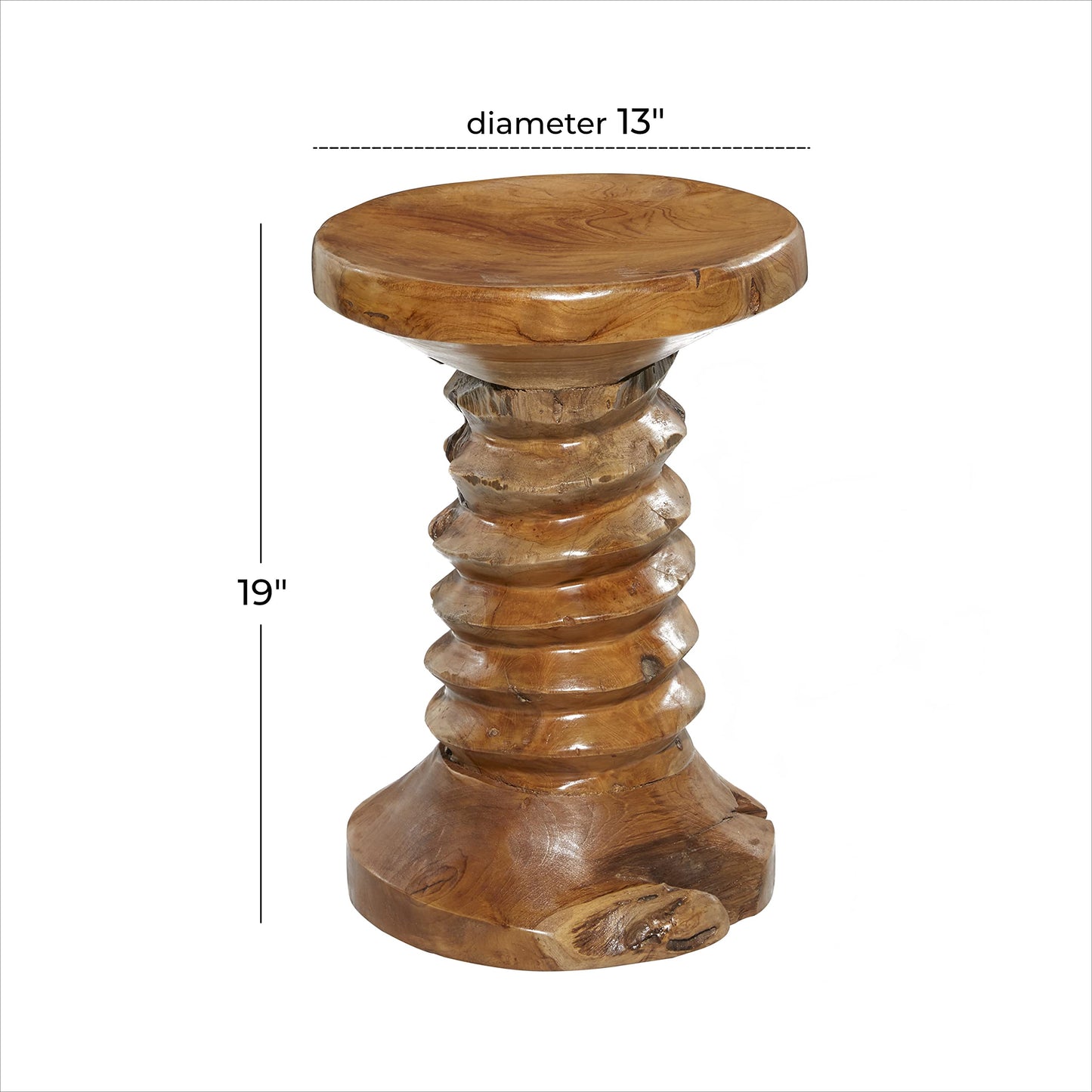 Deco 79 Rustic Teak Wood Stool Accent, Side Table 13" x 13" x 19", Brown - WoodArtSupply