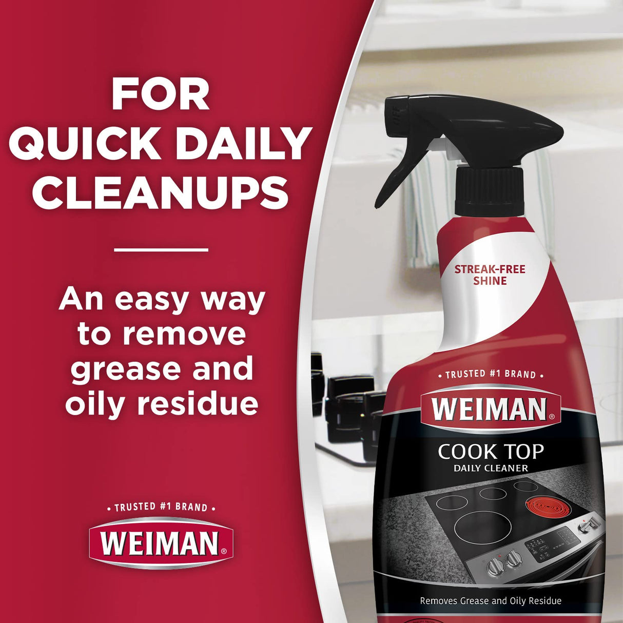 Weiman Daily Cooktop Cleaner with Microfiber Cloth Included for Glass Ceramic and Induction Cook Tops, 22oz Weiman