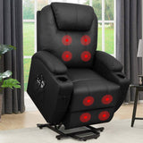 Flamaker Power Lift Recliner Chair with Vibration Massage for Elderly Ergonomic Lounge Chair Classic Single Sofa with Cup Holders Side Pockets for Living Room (Dark Black) Flamaker