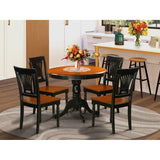 East West Furniture ANPL5-BLK-W 5 Piece Kitchen Set Includes a Round Dining Room Table with Pedestal and 4 Solid Wood Seat Chairs, 36x36 Inch, Black & Cherry East West Furniture