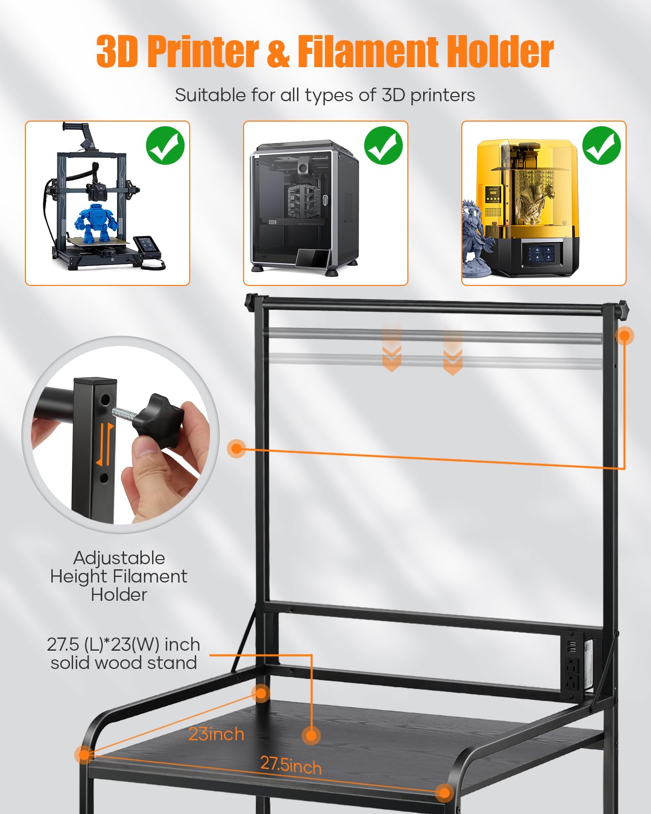 AHOWPD 3D Printer Rack Filaments Storage - Rolling 3d Printing Stand Filament Organizer, Spools Holder Racks Cart with Wheels, Heavy Duty Shelf Hold Spool PLA, ABS, PETG for Garage Office Wor - WoodArtSupply