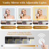 CLLASOU Farmhouse Makeup Vanity Desk with Sliding Mirror and Lights, Vanity Table with 2 Drawers & Shelves, Rustic Vanity Set with Lights Adjustable Brightness for Bedroom, White CLLASOU