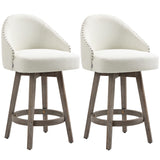 HOMCOM 26" Counter Height Bar Stools, Linen Fabric Kitchen Stools with Nailhead Trim, Rubber Wood Legs and Footrest for Dining Room, Counter, Pub, Set of 2, Cream White HOMCOM