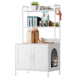 Cozy Castle Litter Box Enclosure, 57'' Cat Litter Box Furniture with Large Cabinet, Shelves and 4 S-Hooks, Hidden Cat House for Most of Litter Boxes, Wooden Pet Washroom Indoor, White Cozy Castle