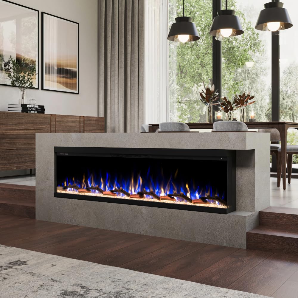 Modern Ember Skyline 72 Inch Linear Multi-Sided 3D Wi-Fi Smart Electric Fireplace - 1,000+ Flame & Ember Bed Color Combinations, Fully or Partially Recessed | Works with Alexa and Google Assistant