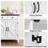 Farmhouse Buffet Cabinet with 2 Drawers & Adjustable Shelf, 2 Barn Door Storage Sideboard for Kitchen, Entryway, Living Room, White eShelf