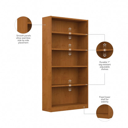 Bush Furniture Universal Tall 5 Shelf Bookcase in Natural Cherry - WoodArtSupply