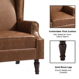 DREAMSIDEA Accent Chair, Upholstered High Back Armchair with Nailhead Trim & Wood Legs, Comfy Wingback Reading Single Sofa Chair for Small Spaces, Living Room, Bedroom (Leather Brown, Set of 1) DREAMSIDEA